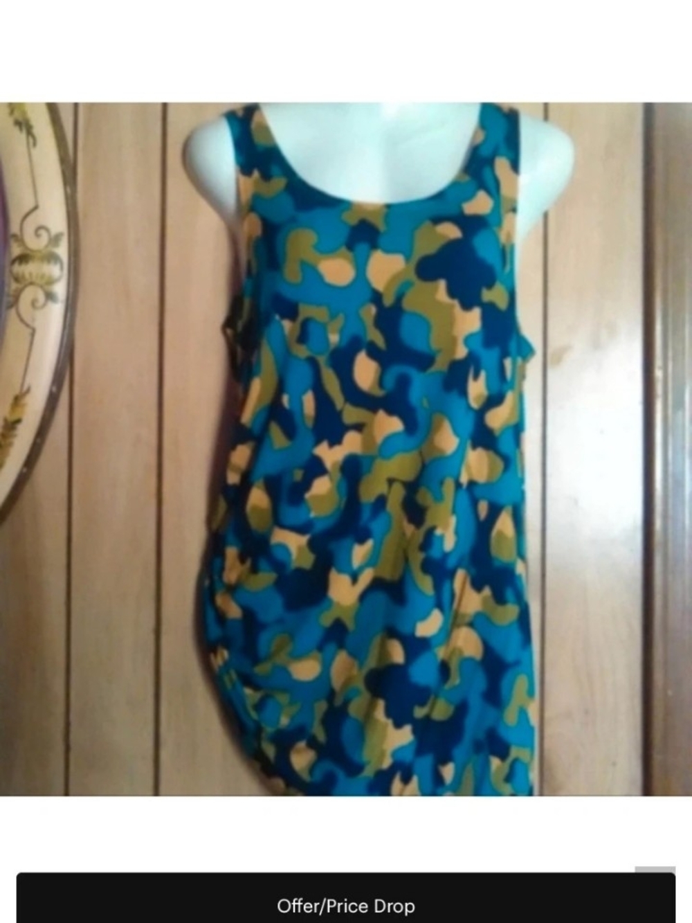 LOGO by Lori Goldstein Teal and Mustard Abstract Scoop Neck Tank